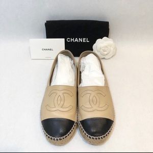 Chanel Beige and Black Espadrilles Size 36